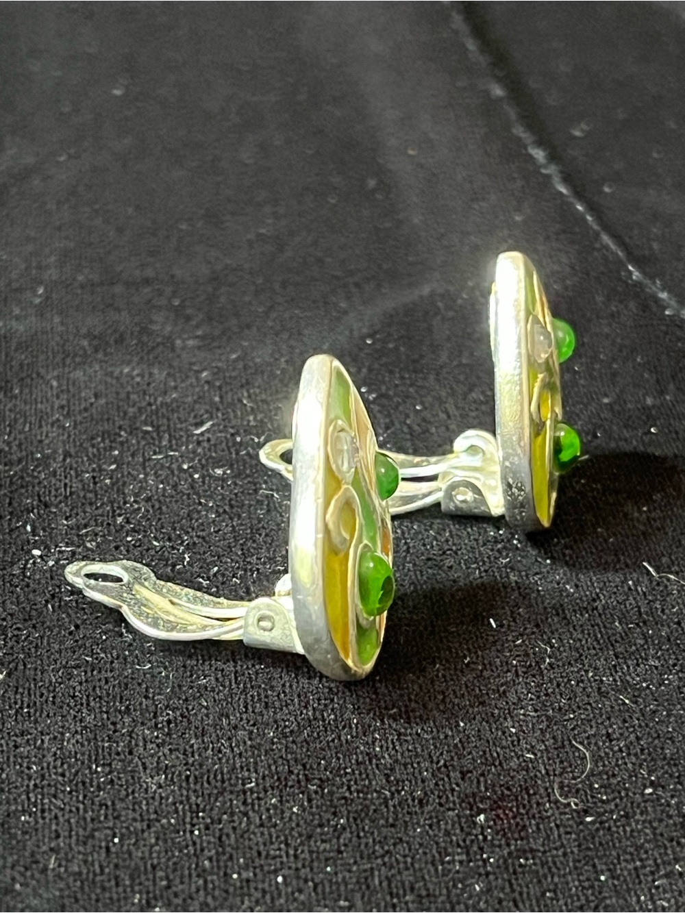 GIVENCHY 1980s Runway Enamel Cabochon Clip-On Earrings, Signed 1753 - Picture 2 of 6